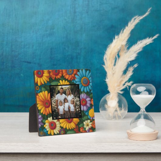 Retro 70s stijl kleurrijke bloemen personaliseren  fotoplaat (Insitu)