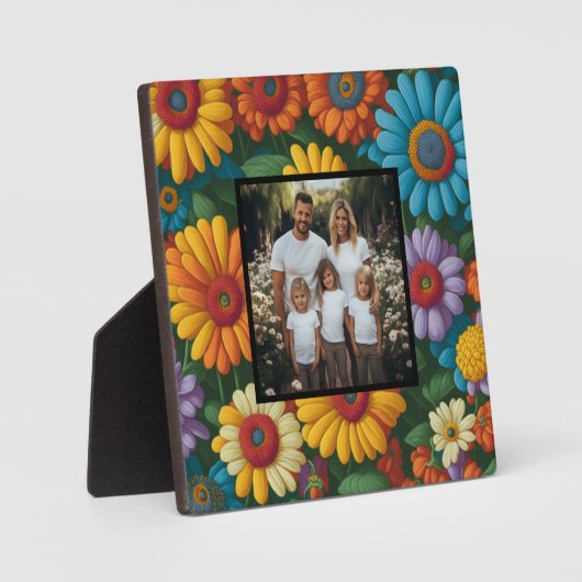 Retro 70s stijl kleurrijke bloemen personaliseren  fotoplaat (Voorkant)