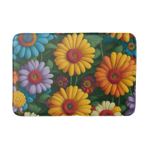 Retro 70s stijl kleurrijke madeliefjes badmat