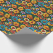 Retro 70s stijl kleurrijke madeliefjes cadeaupapier (Hoek)
