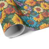 Retro 70s stijl kleurrijke madeliefjes cadeaupapier (Rol Hoek)