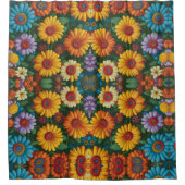 Retro 70s stijl kleurrijke madeliefjes douchegordijn (Voorkant)