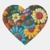 Retro 70s stijl kleurrijke madeliefjes hart sticker (Voorkant)