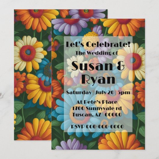 Retro 70s stijl kleurrijke madeliefjes kaart (Voorkant / Achterkant)