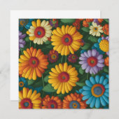 Retro 70s stijl kleurrijke madeliefjes kaart (Voorkant / Achterkant)