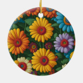 Retro 70s stijl kleurrijke madeliefjes keramisch ornament (Achterkant)