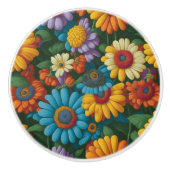 Retro 70s stijl kleurrijke madeliefjes keramische knop (Voorkant)