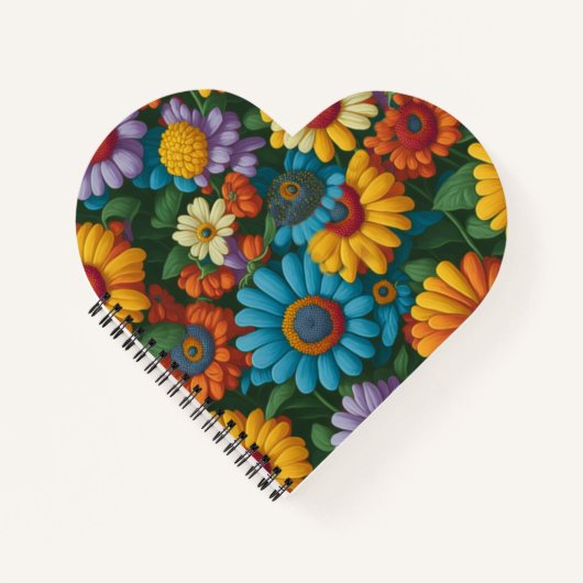 Retro 70s stijl kleurrijke madeliefjes notitieboek (Voorkant)