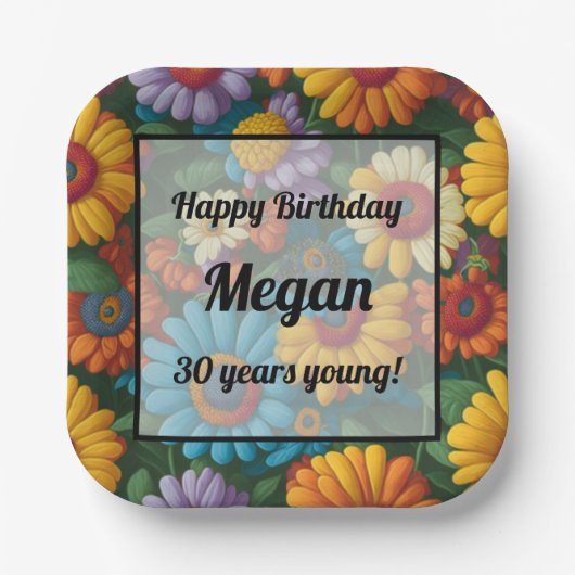 Retro 70s stijl kleurrijke madeliefjes papieren bordje (Voorkant)