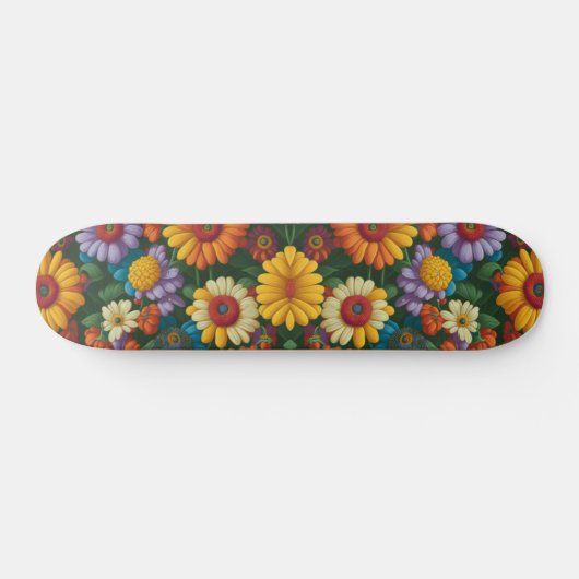 Retro 70s stijl kleurrijke madeliefjes persoonlijk skateboard (Horizontaal)