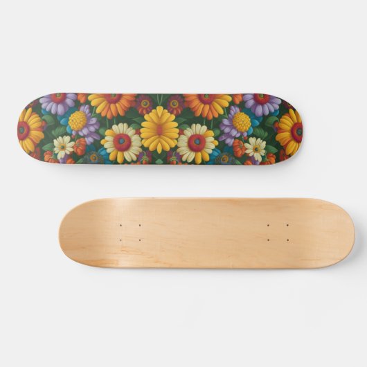 Retro 70s stijl kleurrijke madeliefjes persoonlijk skateboard (Horizontaal)