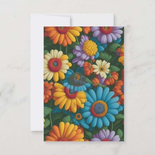 Retro 70s stijl kleurrijke madeliefjes RSVP kaartje (Achterkant)