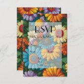 Retro 70s stijl kleurrijke madeliefjes RSVP kaartje (Voorkant / Achterkant)