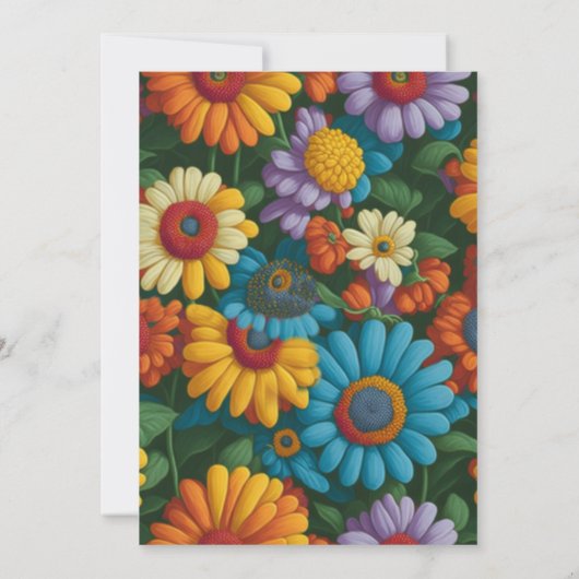 Retro 70s stijl kleurrijke madeliefjes save the date (Achterkant)