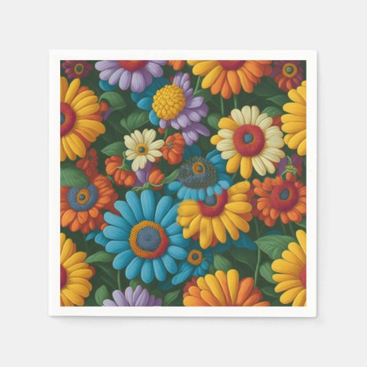 Retro 70s stijl kleurrijke madeliefjes servet (Voorkant)
