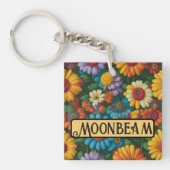 Retro 70s stijl kleurrijke madeliefjes sleutelhanger (voorkant)