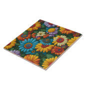 Retro 70s stijl kleurrijke madeliefjes tegeltje (Zijkant)