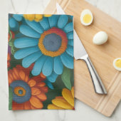 Retro 70s stijl kleurrijke madeliefjes theedoek (Quarter Fold)