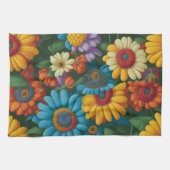Retro 70s stijl kleurrijke madeliefjes theedoek (Horizontaal)