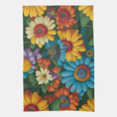 Retro 70s stijl kleurrijke madeliefjes theedoek (Verticaal)