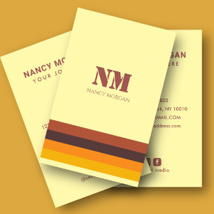 Retro 70s Strepen Monogram Geel Visitekaartje