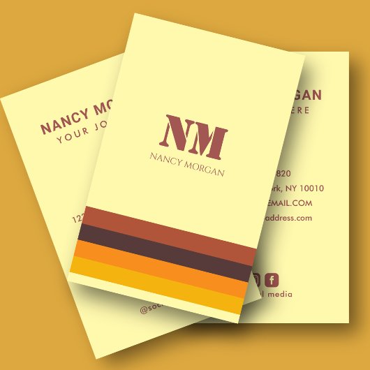 Retro 70s Strepen Monogram Geel Visitekaartje