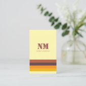 Retro 70s Strepen Monogram Geel Visitekaartje (Staand voorkant)