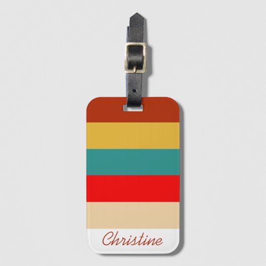 Retro 70s strepen multi kleur bagagelabel (Voorkant (verticaal))