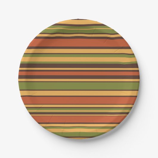 Retro  70s Stripes Brown Avocado Sinaasappel Papieren Bordje (Voorkant)
