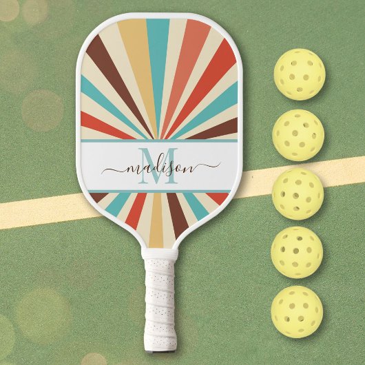 Retro 70s Stripes Custom Monogram Pickleball Paddle