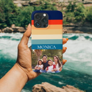 Retro 70s Stripes Foto Moderne Sjabloon Monogram Case-Mate iPhone 14 Hoesje