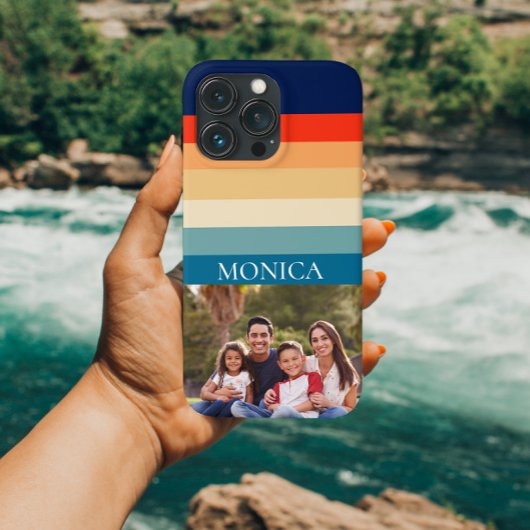 Retro 70s Stripes Foto Moderne Sjabloon Monogram Case-Mate iPhone Case