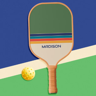 Retro 70s Stripes gepersonaliseerd Pickleball Paddle