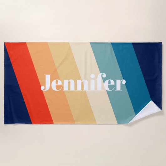Retro 70s Stripes Persoonlijke naam Strandlaken (Voorkant)