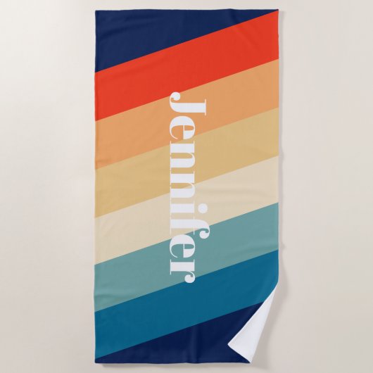 Retro 70s Stripes Persoonlijke naam Strandlaken (Voorkant)