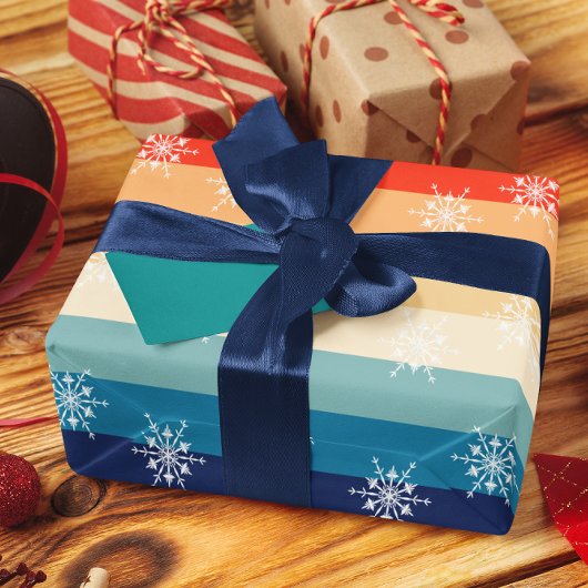 Retro 70s Stripes Sneeuwvlok Kerstmis Cadeaupapier