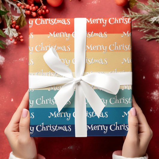 Retro 70s Stripes Vrolijk Kerstfeest Cadeaupapier