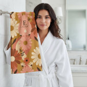 Retro 70s Summer Floral Daisy Custom Name Bad Handdoek