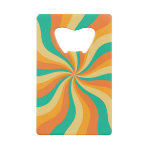 Retro 70s Sunburst Kleurrijke achtergrond Creditkaart Flessenopener