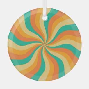 Retro 70s Sunburst Kleurrijke achtergrond Glas Ornament