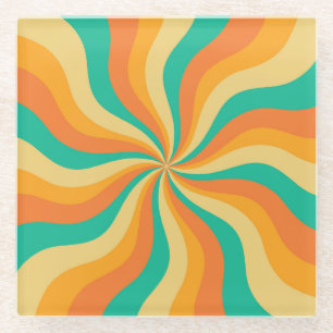Retro 70s Sunburst Kleurrijke achtergrond Glazen Onderzetter