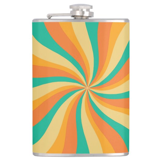 Retro 70s Sunburst Kleurrijke achtergrond Heupfles (Voorkant)