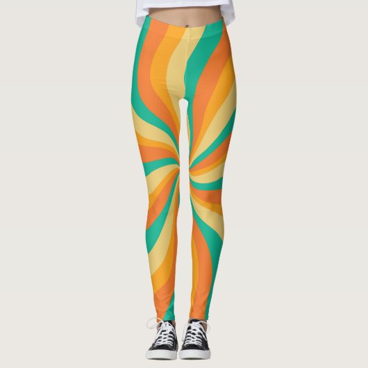 Retro 70s Sunburst Kleurrijke achtergrond Leggings (Voorkant)