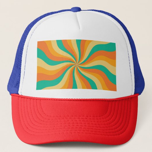 Retro 70s Sunburst Kleurrijke achtergrond Trucker Pet (Voorkant)