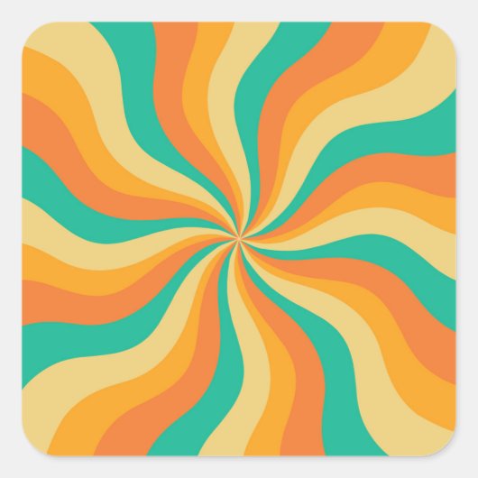 Retro 70s Sunburst Kleurrijke achtergrond Vierkante Sticker (Voorkant)