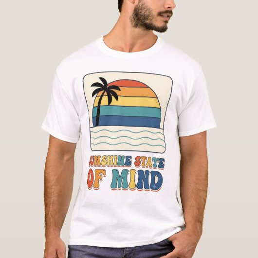 Retro 70s "Sunshine State of Mind" Palmboom T-shirt (Voorkant)
