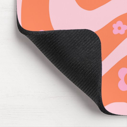 Retro 70s Swirl Pattern Roze en Oranje Muismat (Hoek)