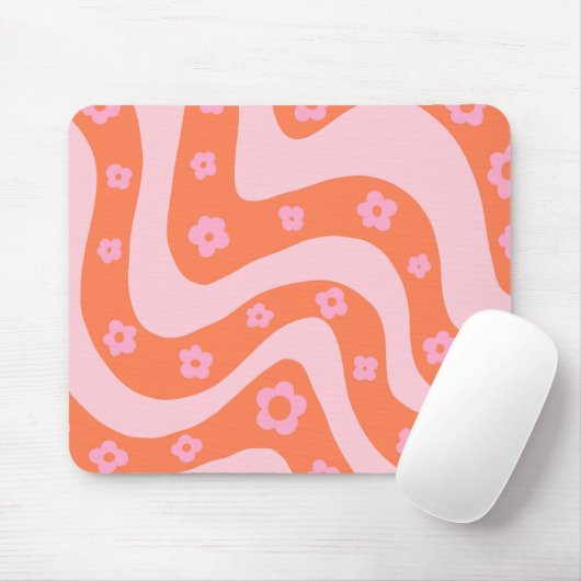 Retro 70s Swirl Pattern Roze en Oranje Muismat (Met muis)
