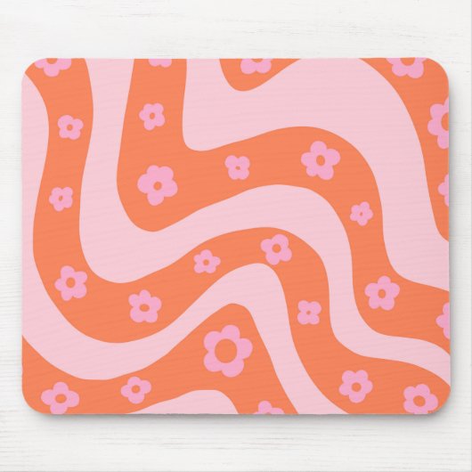 Retro 70s Swirl Pattern Roze en Oranje Muismat (Voorkant)