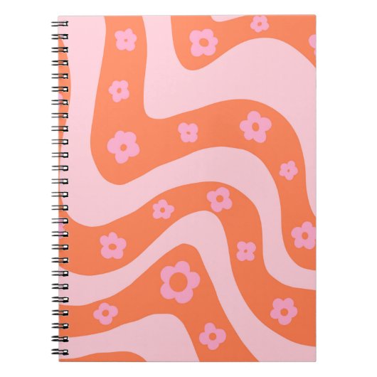 Retro 70s Swirl Pattern Roze en Oranje Notitieboek (Voorkant)